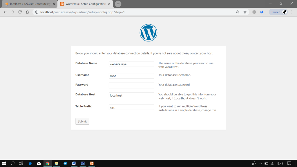 Localhost password. Host: localhost database: database_name. Database host WORDPRESS. Below you should enter your database connection details. If you’re not sure about these, contact your host..